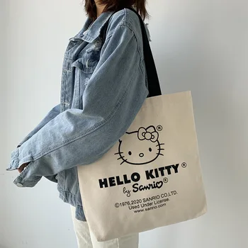 38Cm Sanrio Hello Kitty Desene animate Doamna Retro Unul-Umăr Panza Geantă de Cumpărături Sălbatice de Mână Tipărite Student Manual cu Fermoar Ghiozdan