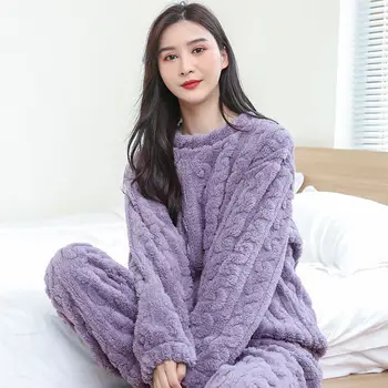 SABINAX Femeie de Iarna Pijama Fleece Coral Cald Îngroșat Homewear Fierbinte Solid Body Moda coreeană Pijamale Femei de Îmbrăcăminte