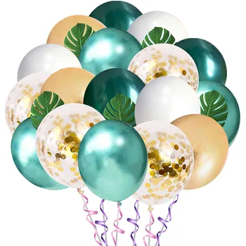 60pcs/lot Temă Junglă Baloane de Partid ziua de 12 țoli Verde, Aur Alb Baloane Latex Copil de Dus Tropical Petrecerea de Ziua Decora