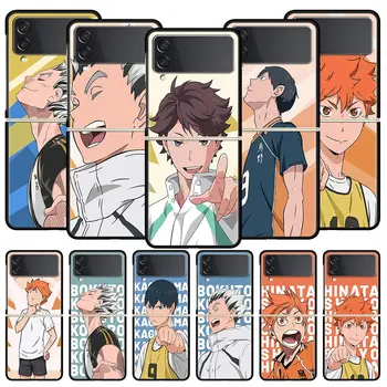 Haikyuu Anime Caz de Telefon pentru Samsung Galaxy Z Flip 3 4 5G Negru Pliere Mobile Shell Hard PC Fundas Coque Proteja Capacul