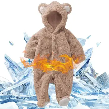Fleece Bodysuit Copilul Nou-Născut Urs Ureche Cu Gluga Romper Nou-Născut Salopeta Costum De Schi Costume Paltoane Calde Buton