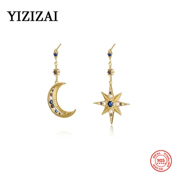 YIZIZAI Baroc Curtea Stil 925 Sterling Silver Blue Zircon Alb de Lună Stele Stud Cercei Pentru Femeile Petrecere Urechea Bine de Bijuterii Cadouri
