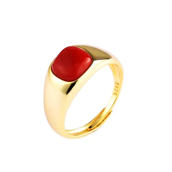 S925 argint încrustat Sud Roșu Agat geometrice patrulater simplu temperament moda pentru femei indicele deget inelul de aur p