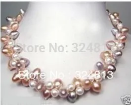 2rows alb roz violet de apă dulce pearl twist colier #1601