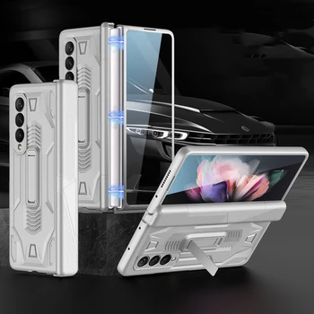 Caz pentru Samsung Galaxy Z Fold 3 5G Capac Magnetic Balama Grele de Protecție cu Față din Sticlă Plastic Dur Caz Kickstand