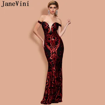 JaneVini 2020 Femei De Moda Rochii De Bal Lungi Vintage Black Red Sirena, Rochii De Seara De Pe Umăr Paiete Formale Uzura De Partid