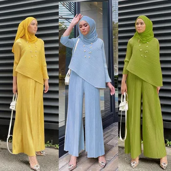 Wepbel Musulman Stabilește Femei, Haine Islamice Malay Haine Islamice Ori Costum Petrecere A Timpului Liber Maneca Lunga Topuri Casual Pantaloni Largi Picior Seturi