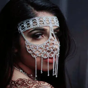 De lux Stras Lanț Tassel Fata Mascarada Voal Masca de Bijuterii pentru Femei Bling Cristal Gol Masca Nunta Față Accesorii