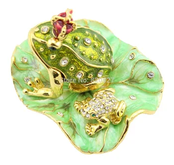 Legendarul Burlacelor Frog Prince Cristale Broasca Rege Coroana, Breloc Cutie de Bijuterii Lily Pad (8.3*6.8*5.5 CM (L*W*H))