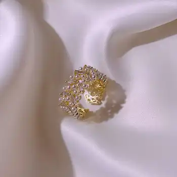 Nou Stil Simplu de Perle AAA Zircon Ring Moda Farmec Femei Placat cu Aur de Deschidere Inel Femei Elegante de Nunta Logodna Bijuterii