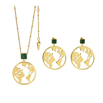 2022 Nou placat cu Aur shell gol harta lumii pandantiv colier cercei set bijuterii pentru femei, de calitate superioară