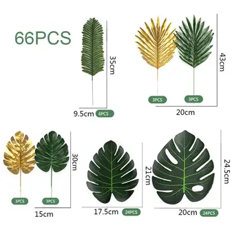 66Pcs 5 Tipuri Tropicale cu Frunze cu Tulpini Artificiale Frunze de Palmier pentru Aranjament Floral