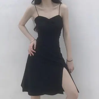 Cutat split sexy suspensor rochie pentru femei de vară 2021 noua lungime talie si fusta neagra slim