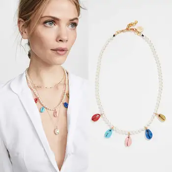 Fashion Faux Perle Margele Cravată Colier pentru Femei Handmade Naturale Seashell Colier cu Pandantive Femei Bijuterii DIY Colier Statement