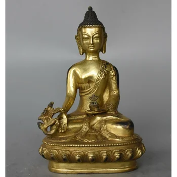 6 Vechi Templu Budist Tibetan din Bronz Aurire Medicale Dumnezeu menla Medicina Buddha Statuie