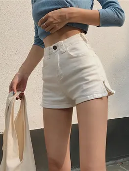 Vara Epocă de Mare Talie fermoar Lateral Denim pantaloni Scurți Femei coreeană Stil Casual pantaloni Scurți de Blugi Vara Fierbinte Pantaloni scurti
