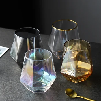 Geometrie Pahar De Whisky Cristal De Diamant Sticlă Cupa De Aur Rim Transparent Cafea Ceai Lapte Cana Bar Acasă Drinkware Cuplu Cadouri