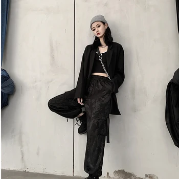 Streetwear Largi Picior Pantaloni Femei Gotic Harajuku Vintage De Primavara-Vara Print Hip-Hop Punk Negru Pantaloni Lungi De Sex Feminin Mujer Q011