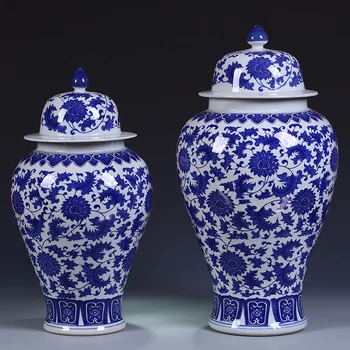 Jingdezhen Ceramică de Epocă, Alb Și Albastru templu borcan de Stocare borcan Decor Nou Stil Chinezesc Living portelan Ghimbir borcan