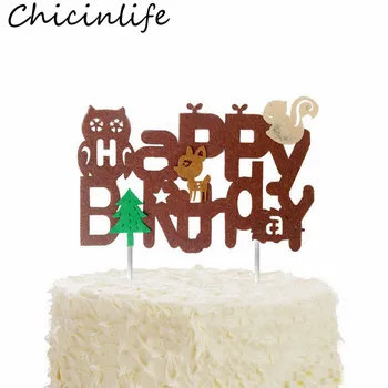 Chicinlife 1buc Paduri de Animale de Pădure Happy Birthday Cake Topper Copil de Dus Copilul la Petrecerea de Ziua Decor Consumabile