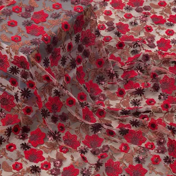 1 Metru Roșu de Lux francez net dantela tesatura 3D flori de îmbrăcăminte materiale de paillette tul ochiurilor de plasă tesatura dantelă africane dantela tesatura