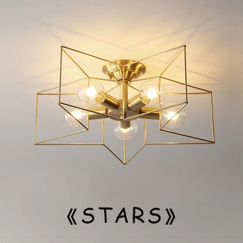 Nordic alamă stele lampă de plafon simplu plin de cupru dormitor matrimonial lumina personalitate creatoare camera copiilor lampa