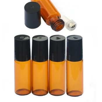 6pcs/lot 5 ml Parfum Ulei Esențial Rola Sticlă Goală de Chihlimbar Roll-On Sticla cu Capac de Plastic Negru