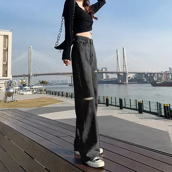 CGC 2021 Epocă Talie Inalta Blugi Femeie Largi Picior Pantaloni din Denim de sex Feminin Casual Gaura Direct Pantaloni din Denim Harajuku Supradimensionate Blugi