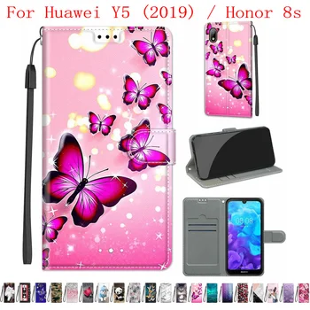 Sunjolly Caz pentru Huawei Y5 (2019) Onoare 8s Portofel Flip Stand Piele PU Caz Telefon Acopere coque capa Acoperi Caz