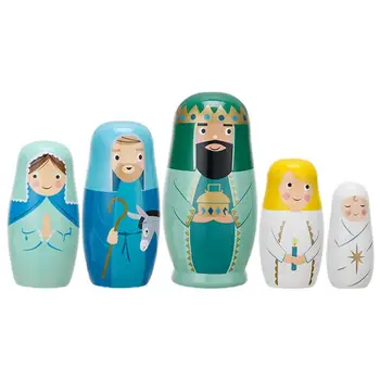 Isus Păpuși Cuiburi 5Pcs Lemn rusă Isus Stivuire Imbricate Set de Jucării pentru Crăciun, Paște, Ziua de nastere Cadou de Acasă Decorare Camera