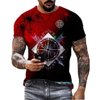 2022 Vara Fierbinte de Vânzare Tendință de Moda pentru Bărbați Busola 3D Print T-shirt de Vară Crucea Wind T-shirt Short Sleeve Fashion Street Aesthet