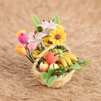 1:12 Casă De Păpuși În Miniatură Flori Coș Mini Coș Cu Fructe, Flori Ghiveci Decor Jucărie Fierbinte