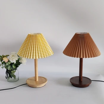 Japonia Stil Noptieră Lampa cu 3 culoare bec, Alb Rotund Tesatura Plisata Umbra Lampă de Noptieră Perfect pentru Dormitor, Camera de zi