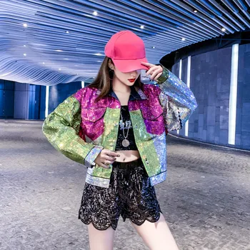 2020 Primăvara Și Toamna Sequin Denim Haine Femei Hip Hop Liber coreean Single-Breasted Guler de Turn-Down Streetwear Sacou