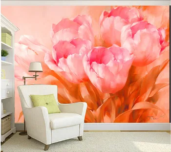 Personalizat 3 d flori picturi murale de fundal, lalele panza pentru camera de zi dormitor TV de perete de vinil rezistent la apa papel DE parede
