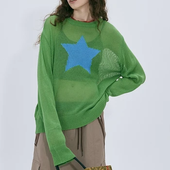 Toamna Primavara cu Maneci Lungi Vrac Pulovere Harajuku Retro Star Model de Pulover Tricotate Y2K Epocă Jumperi E-fata de Streetwear