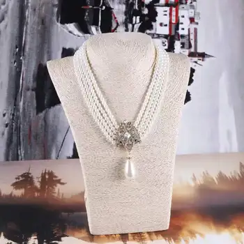Elegant de Bijuterii de Mireasă Multistrat Pearl Colier Vintage Încrustat Rin piatra Picătură Pandantiv Perla Cravată Bijuterii
