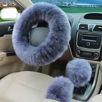 3PCS Blana Capac Volan Set Real de Oaie Auto de Pluș Pufos Cald Fuzzy Accesorii Auto Pentru Femei Fata