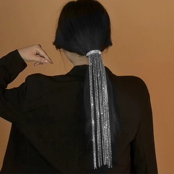 TARCLIY Moda Exagerat Super-Lungi Transparente Stras Lanț de bordură Ac de păr Geometrice Metal Lanț Tassel Accesoriu de Păr