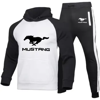 2022 Nouă Primăvară de Toamnă Bărbați hoodie Mustang masina Logo-ul de imprimare de înaltă calitate Bumbac Barbati Raglan hoodie de Tricou 2 buc