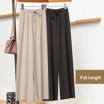 Pantaloni pentru Femei pantalon Moale de Gheață de Mătase Glezna-Lungime Negru Largi Picior Pantaloni Gri Kaki Femei de Talie Mare Pantaloni