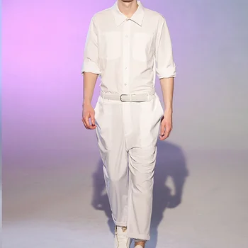 Primăvară-coreean Salopete Nou-Moda pentru Bărbați Tricou Casual Pantaloni Slim Scule de Buzunar Mic, Picioare Lungi de Toamnă de sex Masculin Salopeta