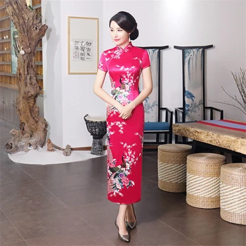11Colors China Tradițională Cheongsam Femeie Chineză Nunta Split Qipao Elegant de Flori&păun Femei Halat de Mătase Bodycon Rochii