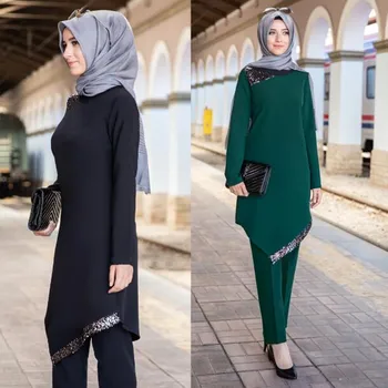 Haina Din Satin Princesse Negru Femei Costum Nou Fusta Două Bucata Banchet Islam Rugăciune Haine Plus Dimensiunea Arab Dubai Abaya Rochie Musulman