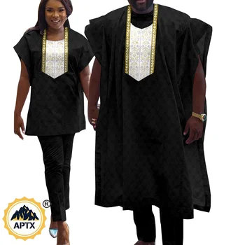 African Cupluri Isiagu Femei și Bărbați Jacquard Festiv Costumele Tradiționale 3 Buc Vesta + Tricou și Pantaloni Seturi Y22C058