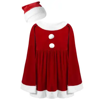 2021 Copii Fete Mantie de Crăciun Cosutme Tinuta Mantie fără Mâneci Rochie Albă Pompom Ciufulit Betelie Elastica cu Pălărie 2 buc Set