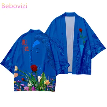Plus Dimensiune 4XL 6xl Albastru Street Fashion Beach Kimono Japonez Mujer Halat Cardigan Barbati Tricouri Yukata Haori Îmbrăcăminte pentru Femei