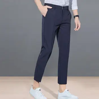 Barbati Pantaloni Costum Popular Slim-montaj Lavabil Pantaloni Mid Rise Slim Fit Pantaloni de Afaceri