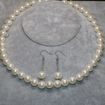 Unic de design de moda crema rotund alb simulate-pearl shell 10mm beadsd colier cercei pentru femei set de bijuterii 18inch B2335