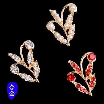 50pcs/lot Nou aliaj gol frunze incrustate cu perle de cristal accesorii DIY accesorii fața locului femei bijuterii en-gros